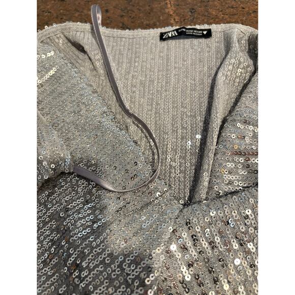 ZARA Silver Sequin Cowl Neck Tank | Sparkle Holiday Party Y2K Cami | MEDIUM - Picture 8 of 8